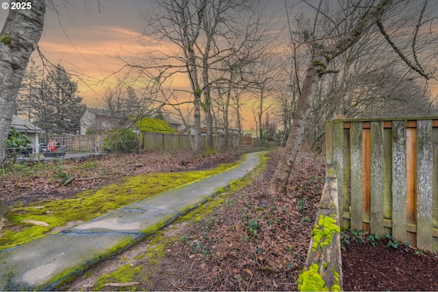 view of yard at dusk