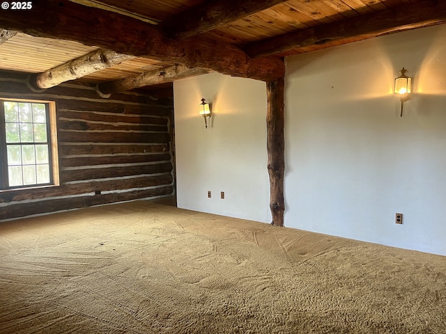 29202 Wallace St, Gold Beach, OR 97444 - spare room with beam ceiling, wooden ceiling, carpet, and rustic walls