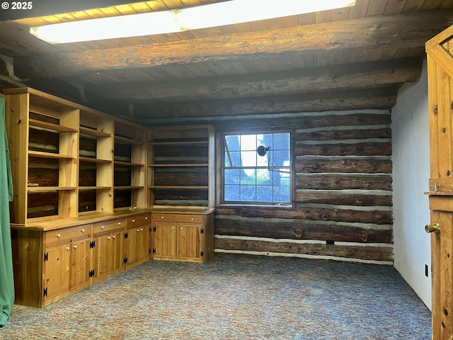 29202 Wallace St, Gold Beach, OR 97444 - spare room with beamed ceiling, log walls, carpet flooring, and wood ceiling