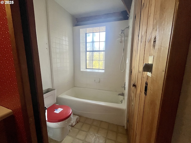 29202 Wallace St, Gold Beach, OR 97444 - full bath featuring tile patterned floors, toilet, shower / washtub combination, and wallpapered walls