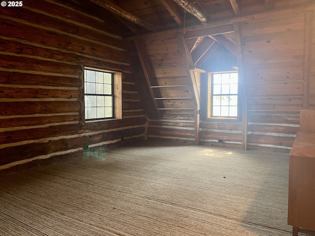 29202 Wallace St, Gold Beach, OR 97444 - spare room featuring wood walls, rustic walls, and beamed ceiling
