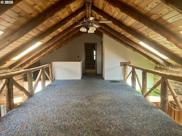 29202 Wallace St, Gold Beach, OR 97444 - additional living space featuring a ceiling fan, wood ceiling, and vaulted ceiling with beams