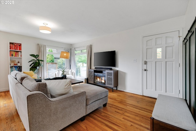 9014 N John Ave, Portland, OR 97203 - living area with light wood finished floors, baseboards, and a glass covered fireplace