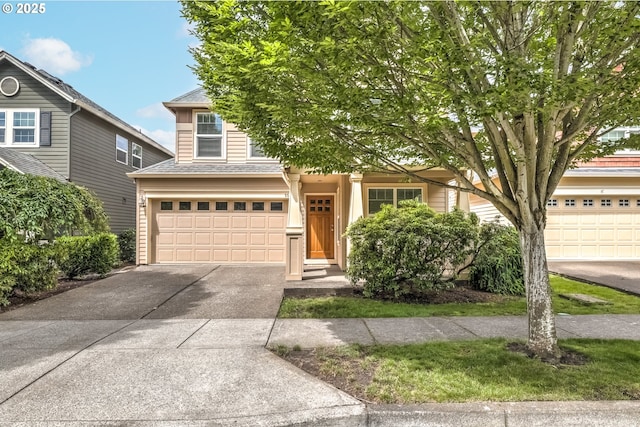 555 NE Caden Ave, Hillsboro, OR 97124 - view of property hidden behind natural elements with a garage, a shingled roof, and driveway