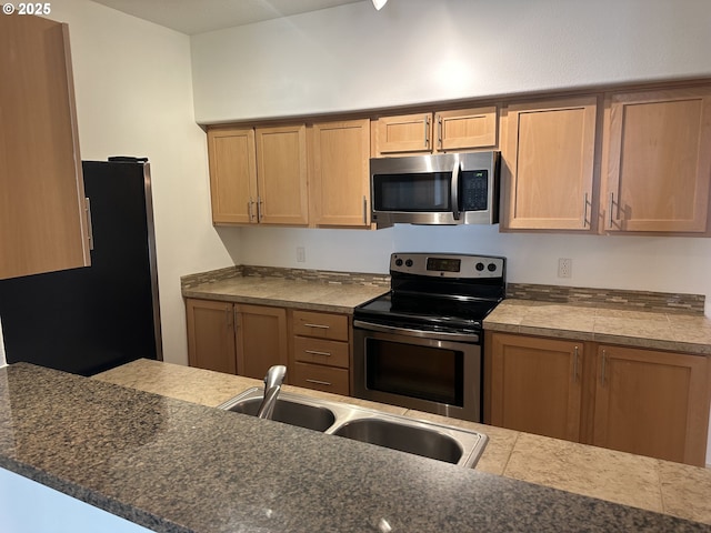 kitchen with sink, kitchen peninsula, and stainless steel appliances