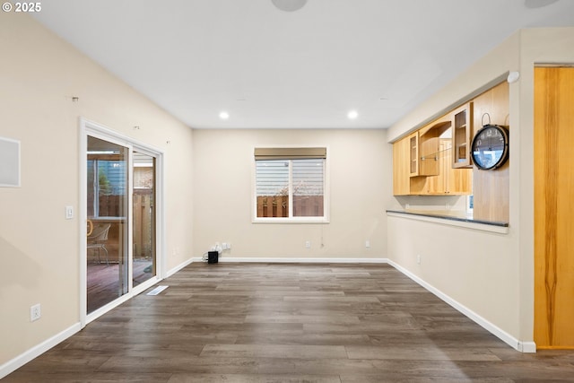 interior space with dark hardwood / wood-style floors