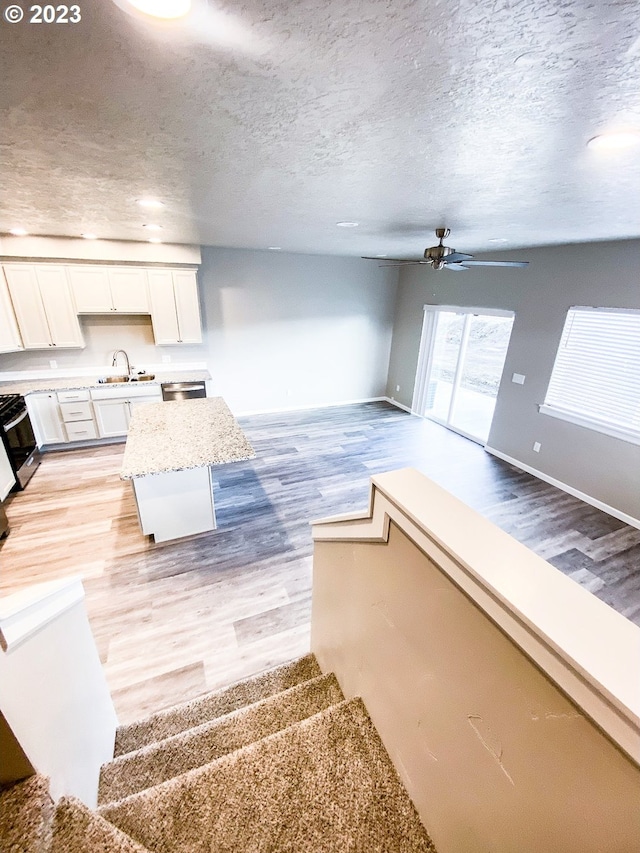585 Baker St, Baker City, OR 97814 - unfurnished living room featuring ceiling fan, a textured ceiling, and light wood-style flooring