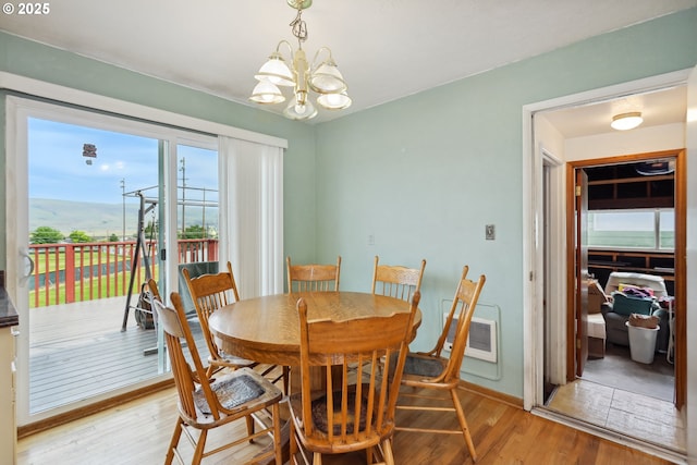 1831 E 14th St, The Dalles, OR 97058 - dining space featuring light wood finished floors, a chandelier, and baseboards