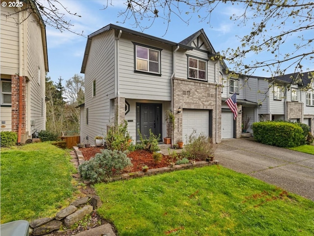 17575 SW Heatherwood Ln, Sherwood, OR 97140 - view of front facade with concrete driveway, a garage, a front lawn, and brick siding