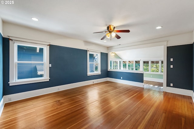 1816 NE 14th Ave, Portland, OR 97212 - empty room featuring a ceiling fan, baseboards, wood-type flooring, and recessed lighting