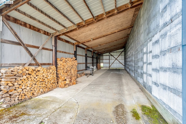 garage with metal wall