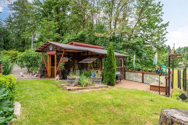 241 Growlers Gulch Rd, Castle Rock, WA 98611 - view of grassy yard featuring a wooden deck