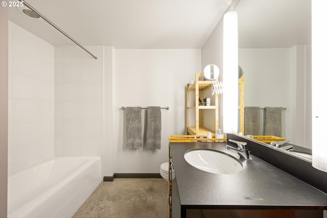 1030 NW 12th Ave Unit 201, Portland, OR 97209 - full bath featuring vanity, finished concrete flooring, and bathtub / shower combination