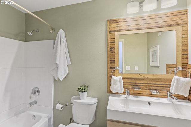 full bathroom with vanity, toilet, and tub / shower combination