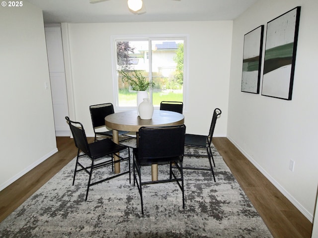 16400 NE 12th St, Vancouver, WA 98684 - dining space featuring dark wood-type flooring, baseboards, and ceiling fan