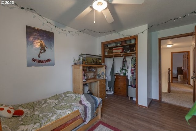 3681 Silverstone Ct NE, Salem, OR 97305 - bedroom with a closet, a ceiling fan, baseboards, and wood finished floors
