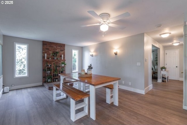 3681 Silverstone Ct NE, Salem, OR 97305 - dining space featuring a ceiling fan, baseboards, and wood finished floors