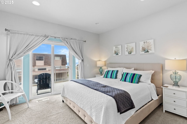 260 N Pacific St, Rockaway Beach, OR 97136 - bedroom featuring carpet, access to exterior, and recessed lighting