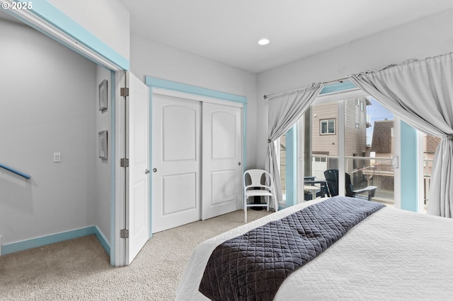 260 N Pacific St, Rockaway Beach, OR 97136 - carpeted bedroom featuring a closet, baseboards, and recessed lighting