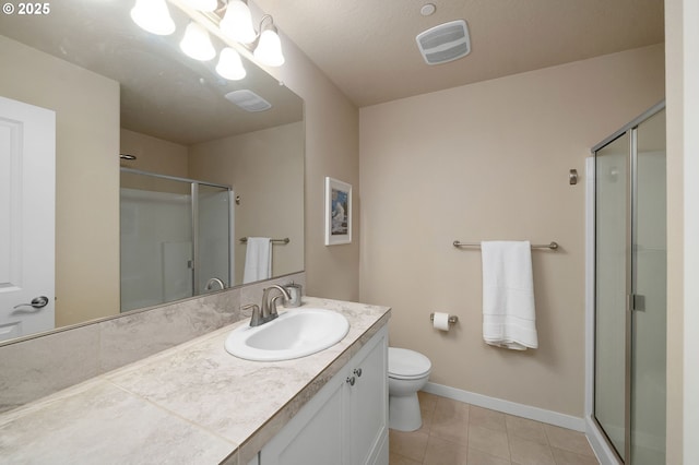 28683 SW Orleans Ave, Wilsonville, OR 97070 - full bathroom with a stall shower, tile patterned floors, toilet, and vanity