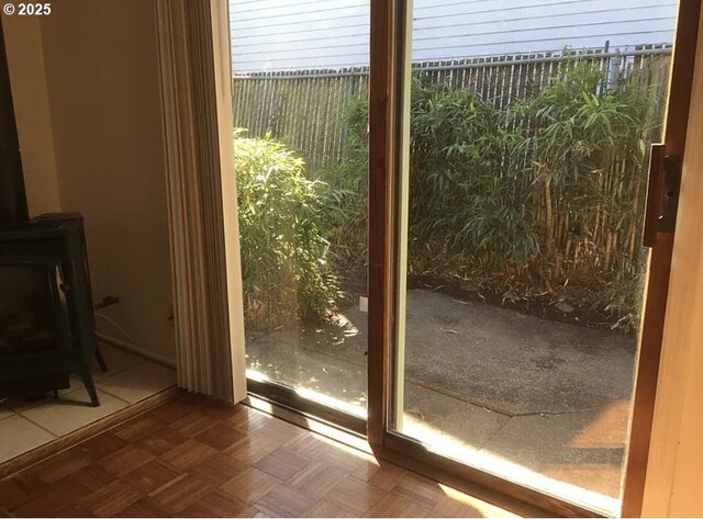 2544 NE Hoyt St, Portland, OR 97232 - doorway to outside featuring a wood stove