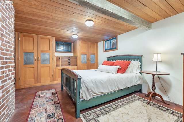 2783 NE Wiberg Ln, Portland, OR 97213 - bedroom with wooden ceiling and brick wall