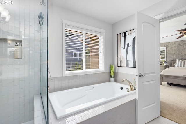15655 SW Greenfield Dr, Portland, OR 97224 - bathroom with ensuite bath, a garden tub, tile patterned flooring, and tiled shower