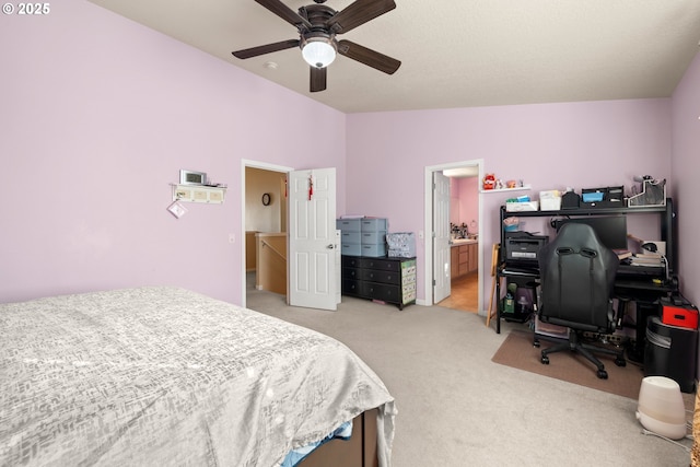 2032 SW 33rd St, Gresham, OR 97080 - bedroom featuring lofted ceiling, light carpet, an office area, ceiling fan, and connected bathroom