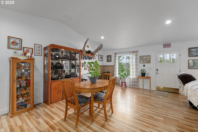 460 Huckleberry Mt Ln, Riddle, OR 97469 - dining space featuring lofted ceiling, light wood finished floors, and recessed lighting