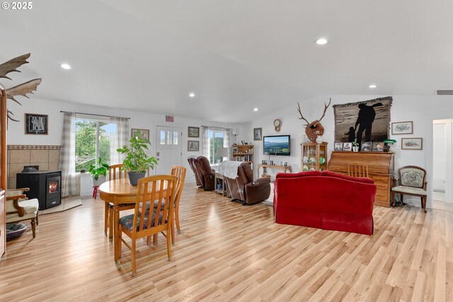460 Huckleberry Mt Ln, Riddle, OR 97469 - dining room with light wood-style floors, vaulted ceiling, and recessed lighting