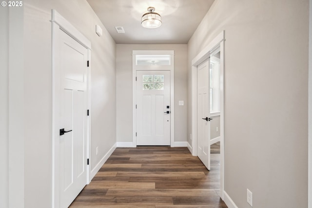 entryway featuring dark wood-type flooring