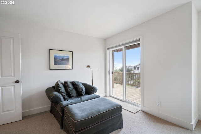 living area with carpet floors and baseboards