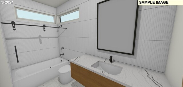 full bathroom with tile patterned floors, vanity, shower / bathtub combination, and toilet