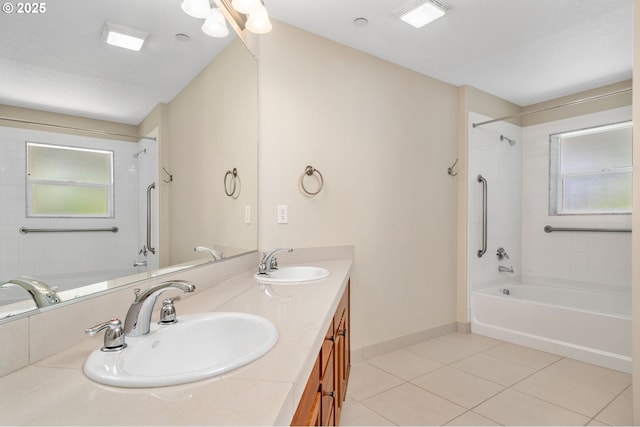 30406 SW Ruth St Unit 78, Wilsonville, OR 97070 - bathroom with tile patterned floors, bathtub / shower combination, baseboards, and double vanity