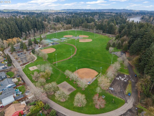 aerial view with a wooded view