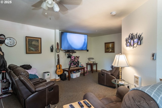 1950 Byron Creek Rd, Winston, OR 97496 - living room with carpet floors, a ceiling fan, and baseboards