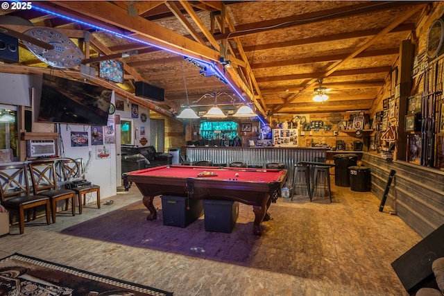 1950 Byron Creek Rd, Winston, OR 97496 - game room featuring a bar, pool table, and lofted ceiling