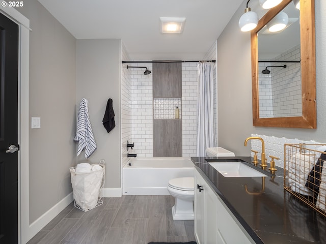 7882 SW Cinnabar, Wilsonville, OR 97070 - full bathroom with vanity, shower / tub combo with curtain, and wood finished floors