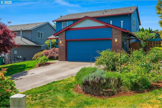 287 SW Oliver Ct, Dundee, OR 97115 - traditional-style house with driveway, brick siding, a garage, and a front lawn