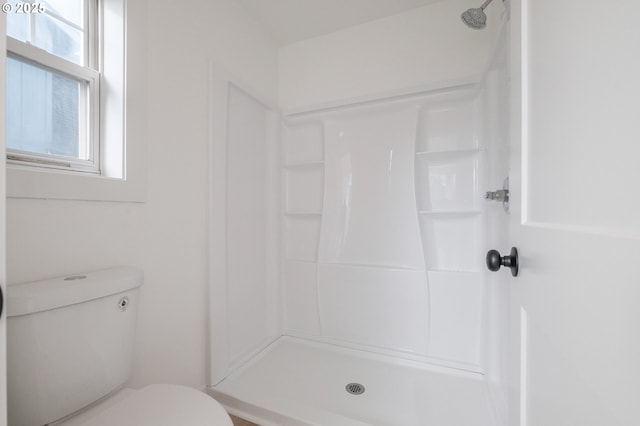 bathroom with a shower and toilet