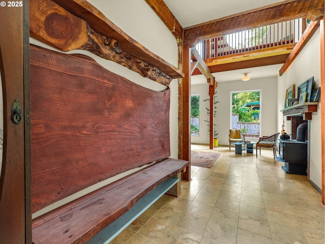 interior space with a high ceiling