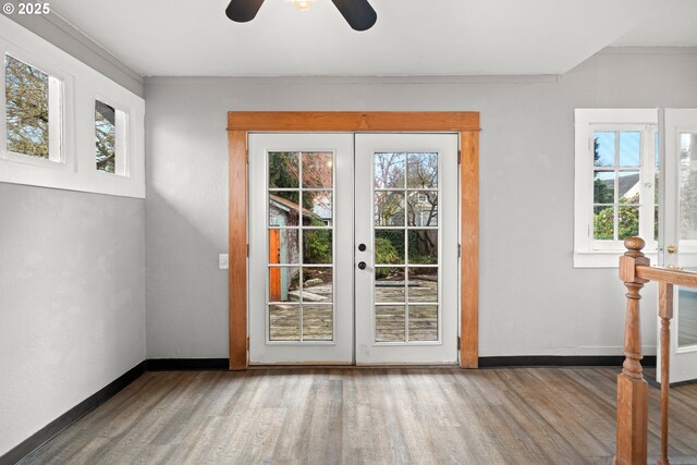 entryway featuring wood-type flooring and french doors