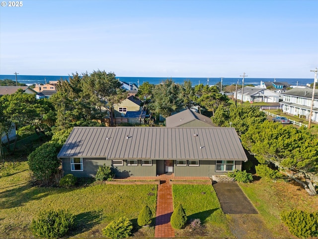 aerial view with a water view