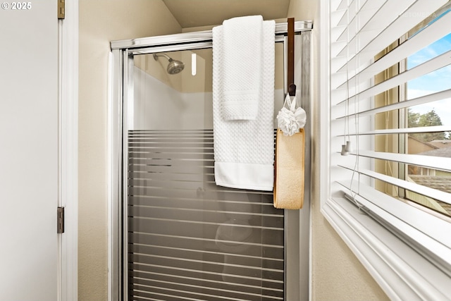 bathroom view of a shower with door