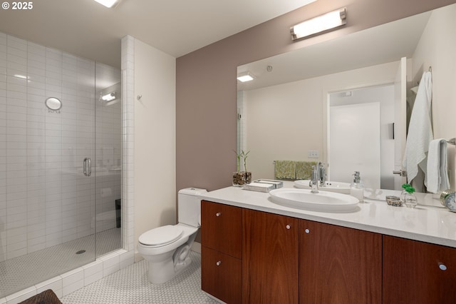 1926 W Burnside St Unit 1401, Portland, OR 97209 - full bathroom featuring vanity, a shower stall, toilet, and tile patterned floors