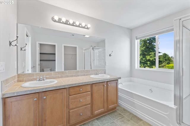 12800 Joys Dr, Oregon City, OR 97045 - full bath with double vanity, a bath, a stall shower, and toilet