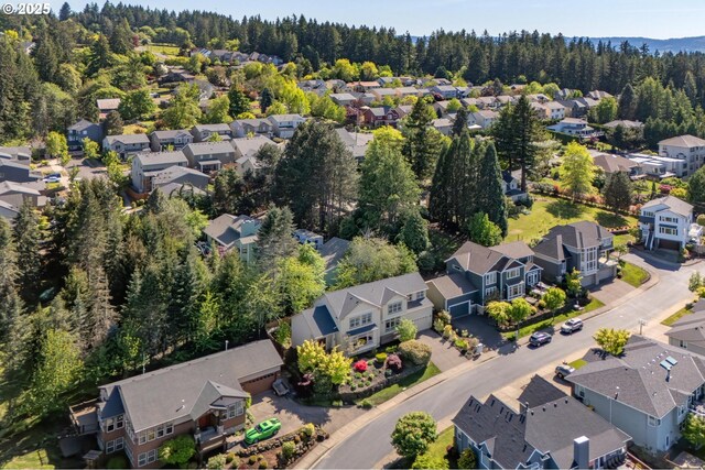 aerial perspective of suburban area with a forest