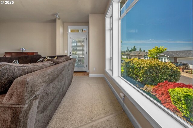 living room featuring baseboards and carpet floors
