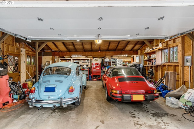 garage with a garage door opener