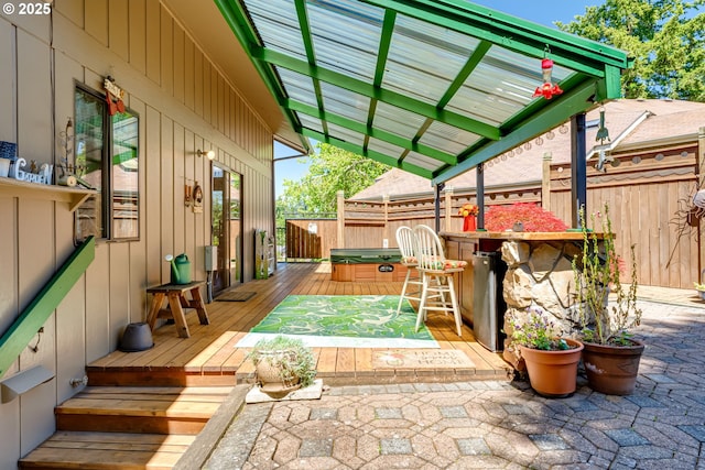 2407 Hawkins Ln, Eugene, OR 97405 - wooden terrace featuring a covered hot tub and a patio